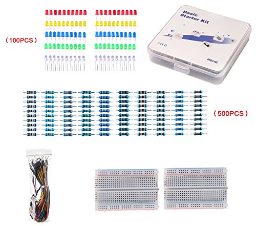 MEHE Basic Starter Kit, Values Resistor Kit Assortment 4 in 1 Electronics Components,Breadboard,Color LED,Jumper Wires for Arduino,Raspberry Pi