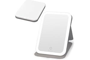 deweisn Rechargeable Travel Makeup Mirror with 60 LED Lights, Lighted Makeup Beauty Mirror,3 Color Lighting,360°Rotation Dimmable Touch Screen,Light Up Tabletop Cosmetic Mirror Folding(White)