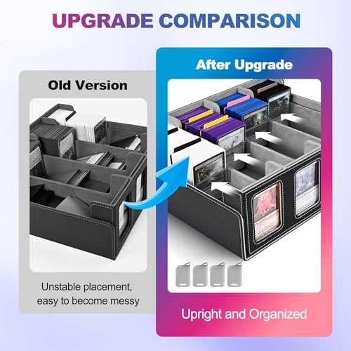 UAONO Trading Card Storage Box für Commander Display, 2400+ MTG Deck Box mit 4 Top Loader, TCG Card Case passend für Magic PTCG Sports Cards（Schwarz&Grau） 6