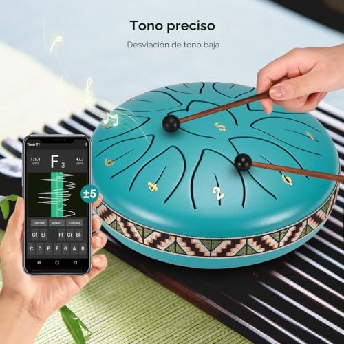Couleeur - Rain Drum for Outdoor Garden 6 Inch 11 Notes Steel Tongue Instrument with Drumsticks, Drumstick Holder, Meditation, Yoga, Music Education, Best Gift for