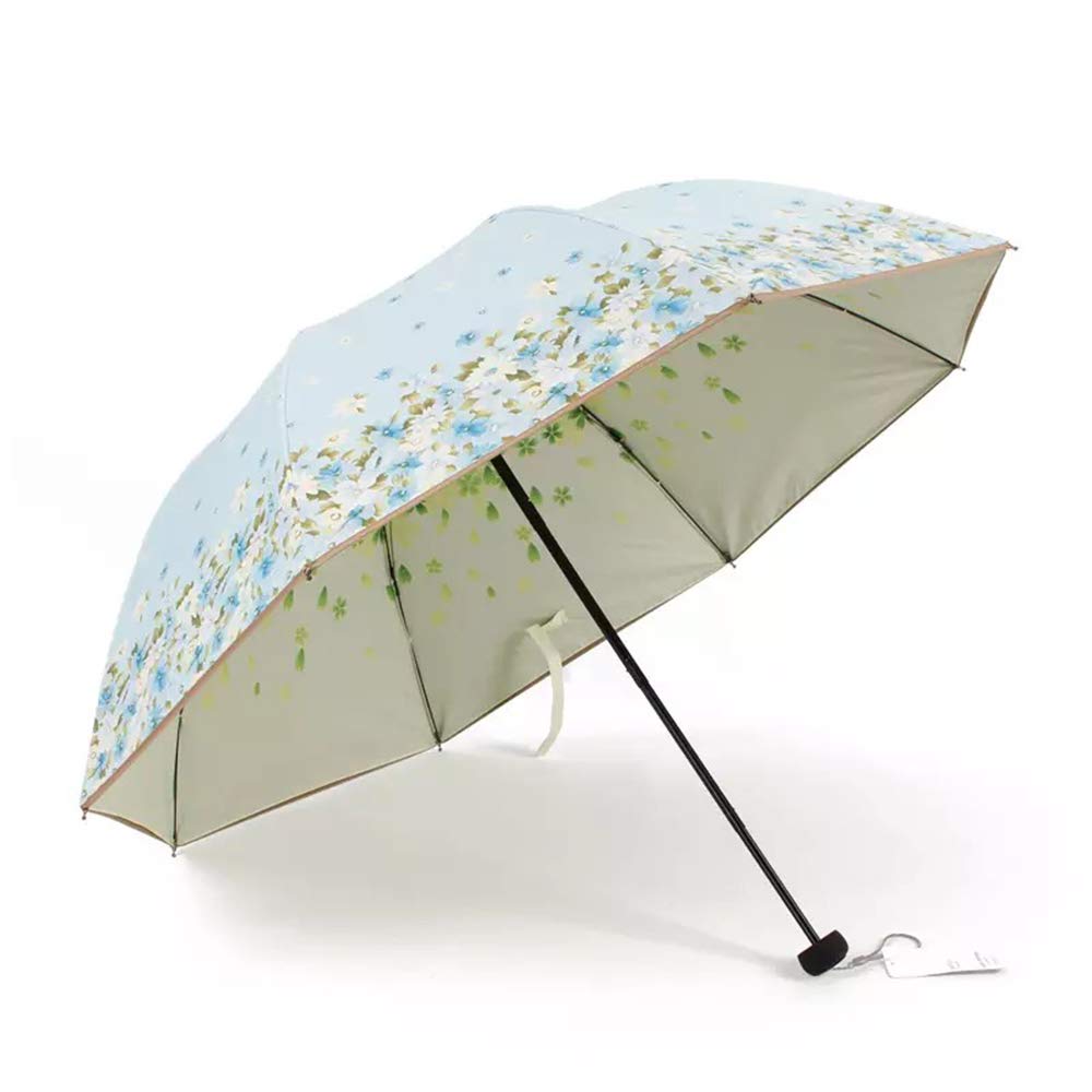 SudaTek Sun and Rain Umbrella SPF 50+ Folding Travel Sun Umbrella UV Protection Parasols Windproof Double Layer (Blue)