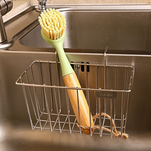 Kitchen Sponge Holder with Dish Brush- Sink Caddy Stainless Steel Soap Organizer Tray, Dishwashing Liquid Drainer Utensil Holder