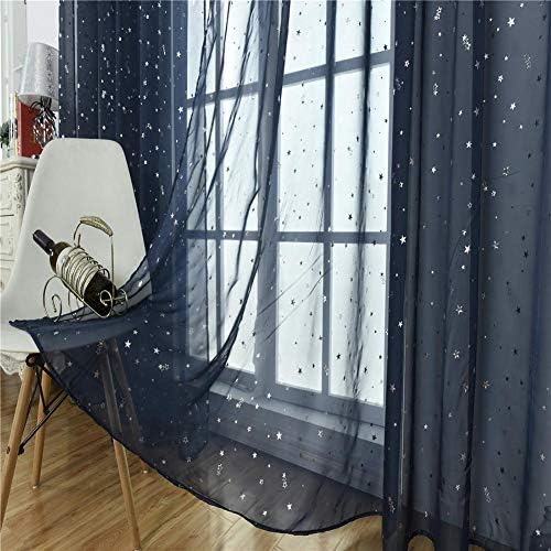 Tulle Window Door Curtain Drape Bedroom Living Room Coffee Shop Window Treatment Decorations(Navy blue), 1 x 2m - Image 5