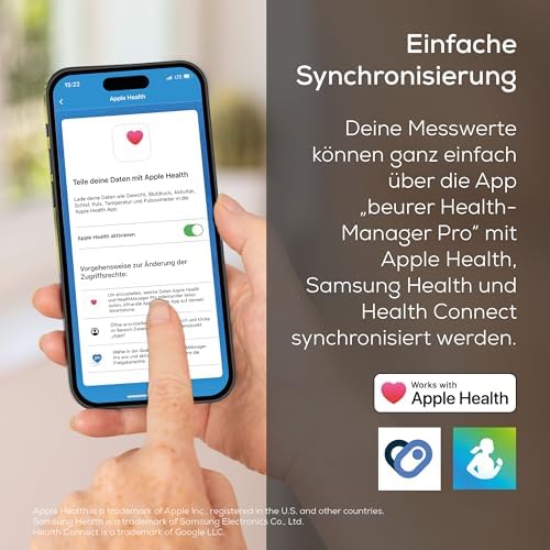 BF 500 Personenwaage mit Bluetooth & App, digitale Körperfettwaage mit Messung von Körperfett, Muskelanteil, Kalorienbedarf etc., XL-Display, Datenübertragung zu Apple Health & co., bis 180 kg