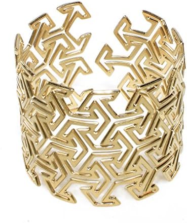 Unisex Gold Plated Adjustable Cuff Bracelet Japanese Design Bangle Oriental Geometric Kimono Arrow Motif