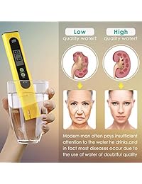 Wellcows - Medidor de PH digital (0,01 PH, medidor de alta precisión, medidor de calidad del agua, con rango de medición de 0 14 PH, para bebidas, piscinas y acuarios, diseño de medidor de PH con ATC (amarillo)