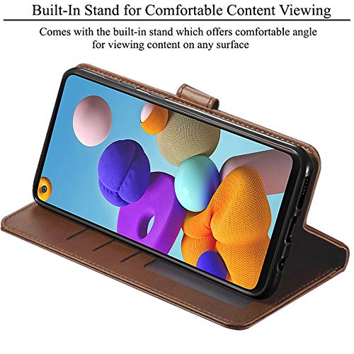 TheGiftKart Genuine Leather Finish Samsung Galaxy A21s Flip Cover Back Case | Inside Pockets & Inbuilt Stand | Wallet St