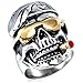Men's Vintage Smoking Pirates Skull Glasses Gothic Biker Classic Stainless Steel Ring ,Silver Red Gold