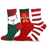 TeeHee Christmas Holiday Cozy Fuzzy Crew Socks 3-Pack for Kids (3-5Y, Gingerbread)