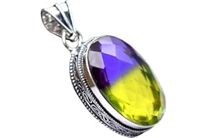 BEADS PLANET JAIPUR Bi-Color Tourmaline Silver Plated Handmade Pendant Jewelry 2.25" P 5496 P 5496