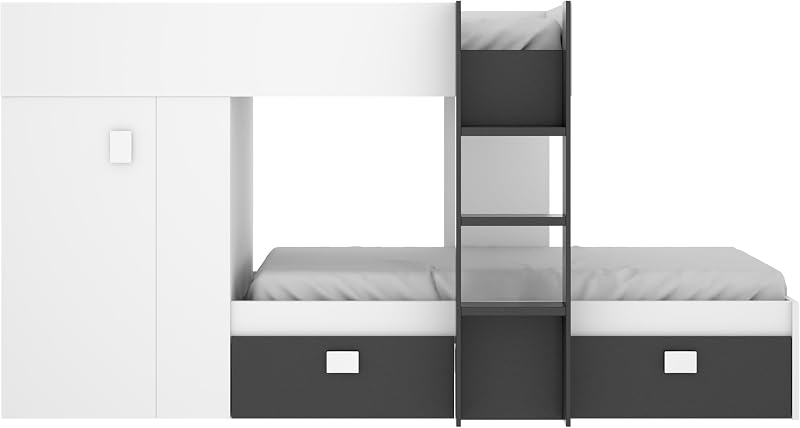 GROE - Cama Tren con 2 camas juveniles - Blanco / Grafito - 150x271x111 cm