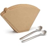 #4 Cone Coffee Filters 8-12 Cup, Unbleached Paper 100 Pack with 2 Spoons | Firm Crimped Edges, Consistent Flow Rate, Traps Fine Grounds, Fits Drip Brewers &amp; Drippers, Easy Grounds Lift-Out