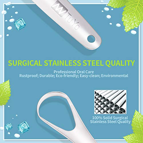 Tounge Scraper Cleaner, Surgical Stainless Steel Tongue Scrapers for Adults Kids, Bad Breath Treatment, Metal Dental Scraper for Fresh Breath, Reusable with Handy Carrying Store Case by NanTuYo