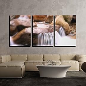 3 Piece Canvas Wall Art - The Natural Waterfalls, Rock Pools and Cascades of Restonica Valley Near Corte in Corsica - Modern Home Art Stretched and Framed Ready to Hang - 16"x24"x3 Panels