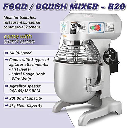 OrangeA Food Mixer Stand Mixer Electric Food Mixer Commercial Grade 20 Quart 1HP 750W Electric Food Dough Mixer 3 Speed Silver Food Processor (20-Quart) - Thumbnail 2