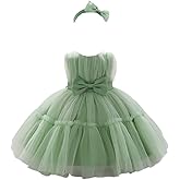 Baby Girl Tulle Dress Flower Design Sleeveless Princess Dress Bowknot Tutu Dresses with Headwear