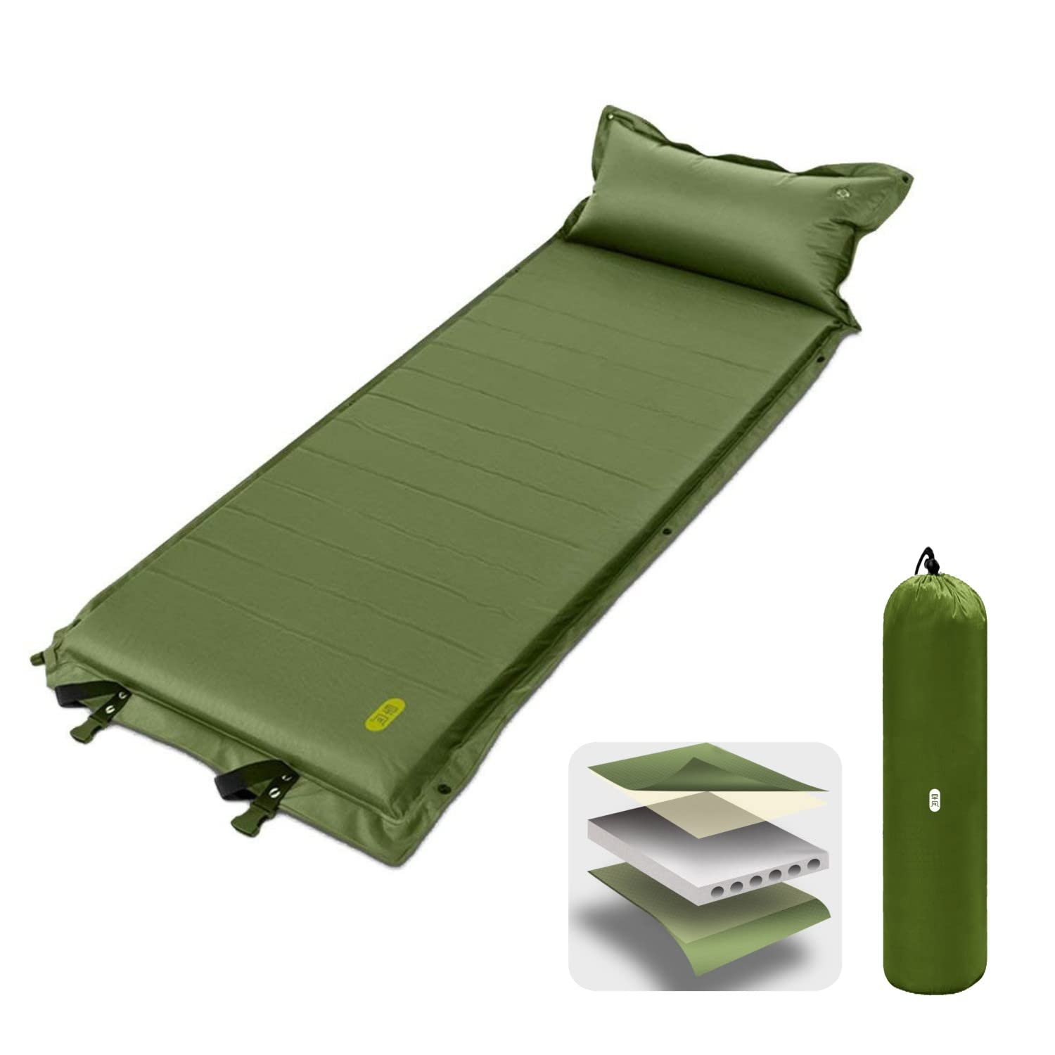Zenph Self-Inflating Sleeping Mat, Portable Air Mats 2 inch Thickness, Single Pads Tents Mats for Backpacking, Camping, Travel, Beach, Yard(Green)