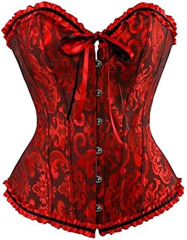 YAQKUOA Womens Corset Plus Size Sexy Lingerie Floral Lace Up Boned Overbust Bustier Top