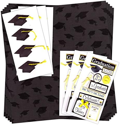 Graduation Stickers Set -- 6 Deluxe Sticker Packs with Graduation Paper for Scrapbook and Signs (Graduation Party Supplies Decorations)