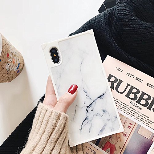 YonMeet Chic Black White Marble Case for iPhone XS X 10 Retro Classic Stylish Cover for iPhone 8 7 Plus 8plus Square Shockproof Strong Protective Back Casing (iPhone X/XS, White)