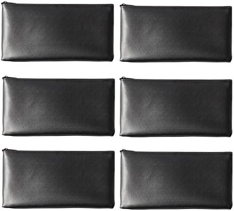 LUNASMILE Leatherette Securit Bank Deposit Bag/Check Wallet/Utility Zipper Coin Bag, 11 x 6 Inches Check Bag (Black)