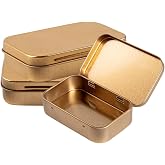 Restaurantware-RW Base 4.5 Ounce Rectangular Tin Containers, 10 Durable Tin Boxes With Lids - Hinged Lids, Rounded Edges, Gold Storage Containers, Customizable, Fits Mints, Pills, Or Herbs