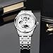 Stainless Steel Band Skeleton Dial Mechanical Wrist Watch for Men (White Dial)