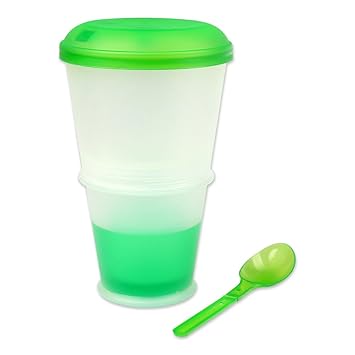 Schramm® Joghurtbecher 7 Farben to go Müsli-to-Go Müslibecher mit integriertem Kühlfach und Löffel Müslischale Joghurt Becher