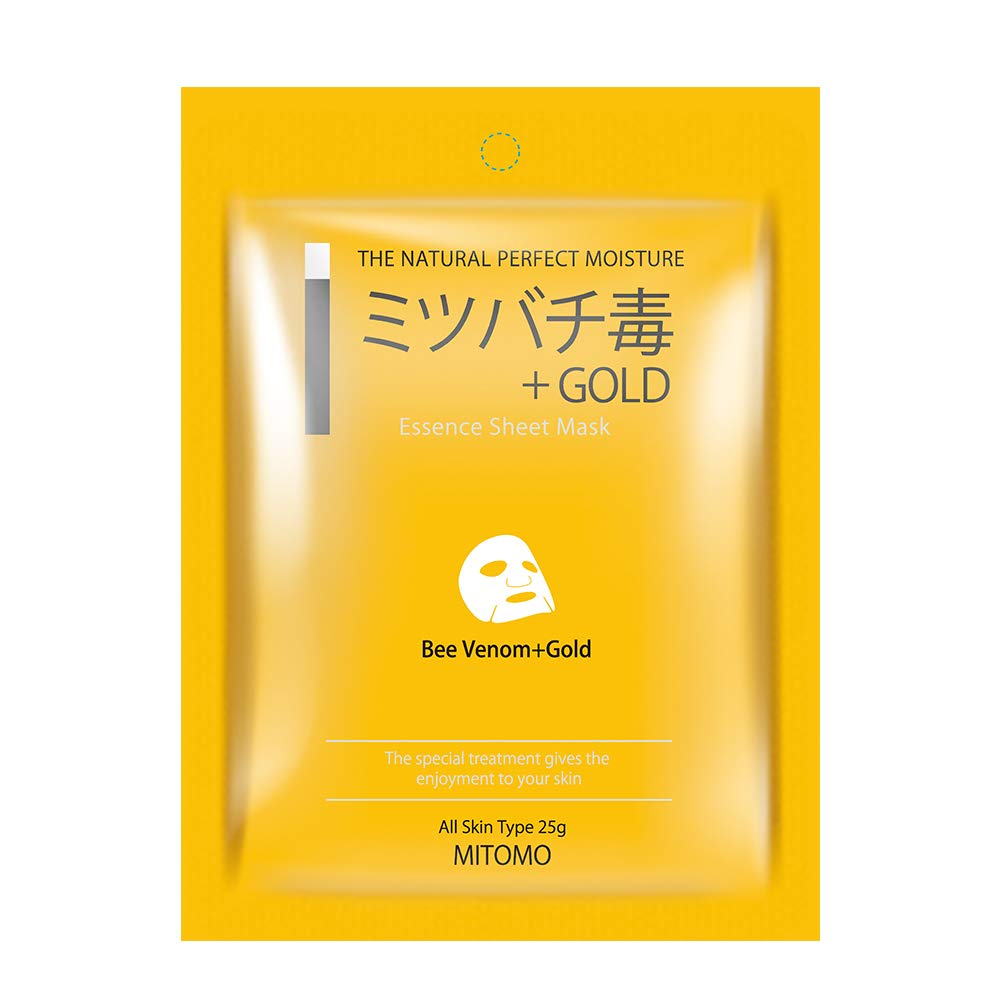MITOMO 【MC001-A-5】Facial Face Mask Paper Sheet Japan Skin Care Firming Regenerating Moisturizing Bee venom+Gold Essence Mask 【10 pieces】