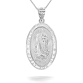 Claddagh Gold Our Lady Of Guadalupe Pray For Us Words Oval Medal in Solid Sterling Silver Choice of Pendant Only or Necklace Chain Length