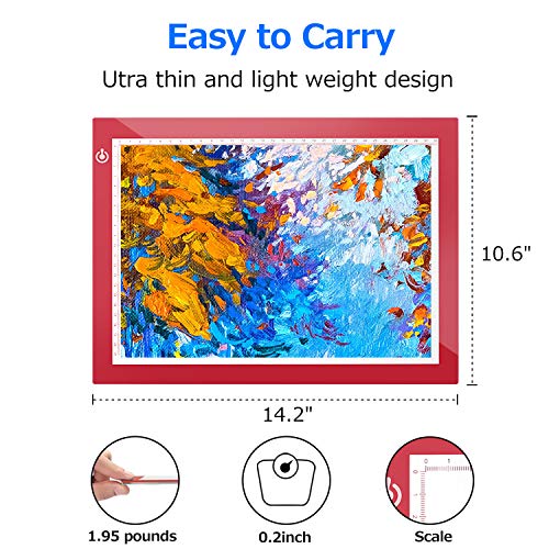 A4 Dimmable Brightness LED Artcraft Light Box Tracer Slim Light Pad Portable Tablet, ME456 USB Power Cable Copy Drawing Board Tracing Table for Artists Designing, Animation, Sketching (Red)