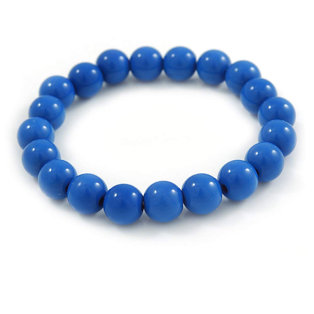 Avalaya 10mm Imperial Blue Acrylic Single Strand Bead Flex Bracelet - 18cm L