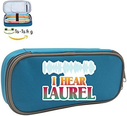Yanny or Laurel Internet Controversy Pen Case - Large Capacity Canvas Pen Pouch Pencil Stationery Case Double Zipper For Girls Boys-Blue