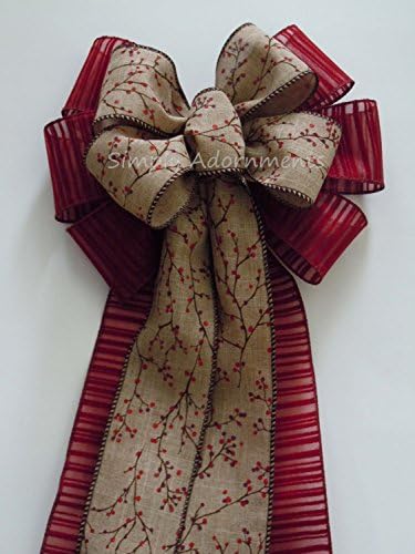Rustic Berry Christmas Wreath Bow Country Christmas Bow Berry Country Chrismas Bow Berry Wreath Swag Bow Winter Holidays Wedding Pew Bow