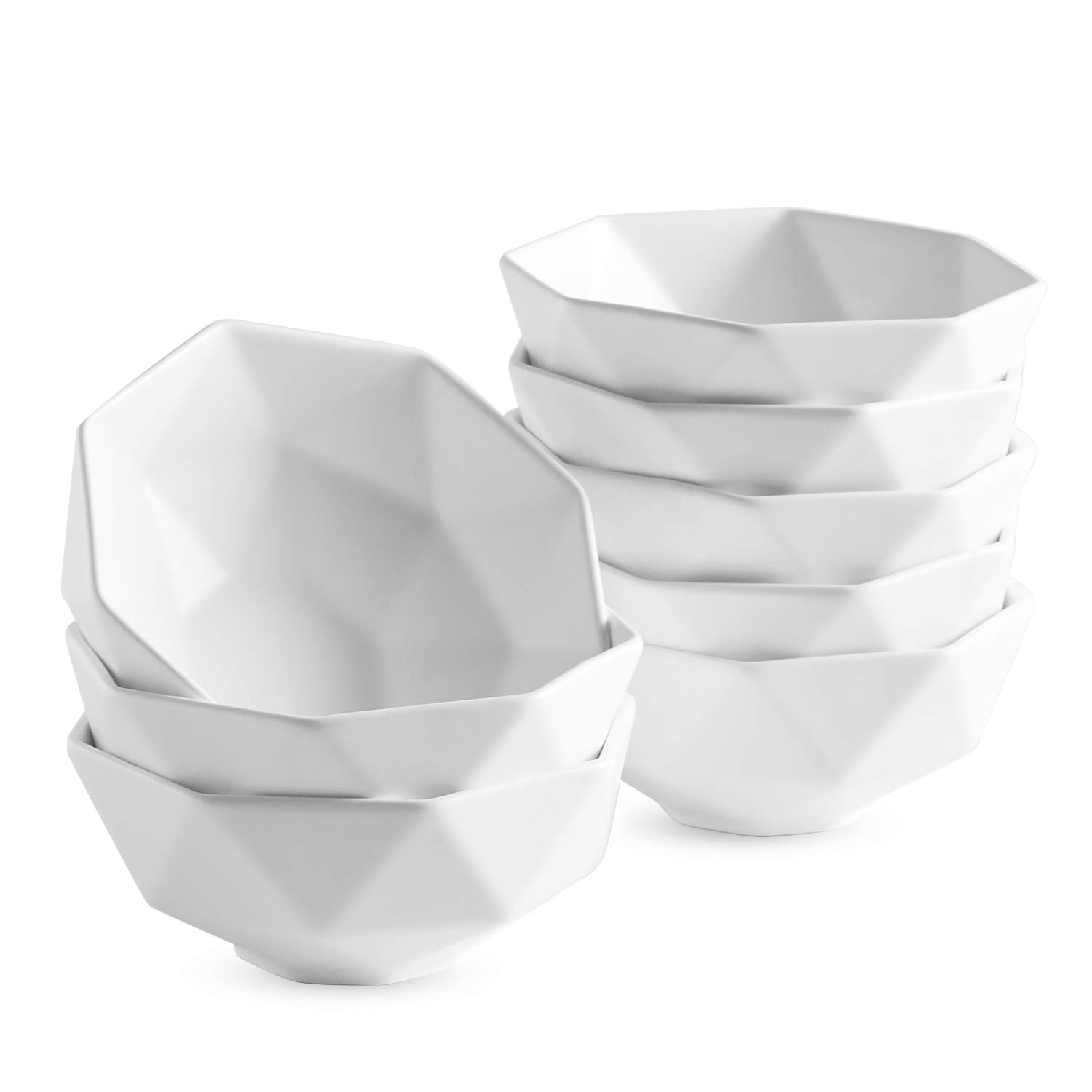 11.4 cm/4.5 inches Matte Porcelain Bouillon Cups - 266 ML White Small Bowls for Ice Cream, Dessert, Small Side Dishes,Fruit - Dishwasher Microwave Safe - Set of 8