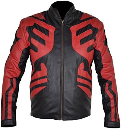 TOFFHUB Star War Darth Maul Black &amp; Red Café Racer Sheep Leather Jacket (2XL)Black