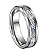 QUEENWISH 6mm Unique Silver Tungsten Celtic Wedding Bands for Him and Her with Blue Carbon Fiber Engagement Couples Ring Comfort Fit Size 7.5