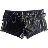 RSBFK Womens Sexy High-Waisted Faux Leather Shorts Black PU Leather