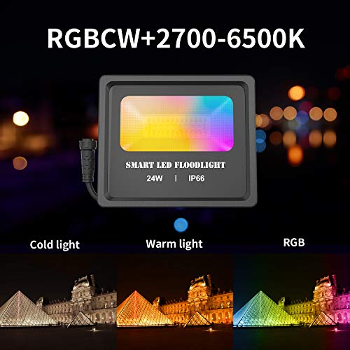 led Light WiFi LED Flood Lights 24W Outdoor Dimmable Color Changing Stage Light Work with Alexa 2700K-6500K IP66 Waterproof Wall Washer Light for Party, Garden, Landscape