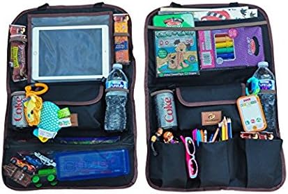 Car Back Seat Organizer Set of 2 Multi-Pocket Travel Storage With Touch Screen iPad Tablet Books Magazines Toys Holder
