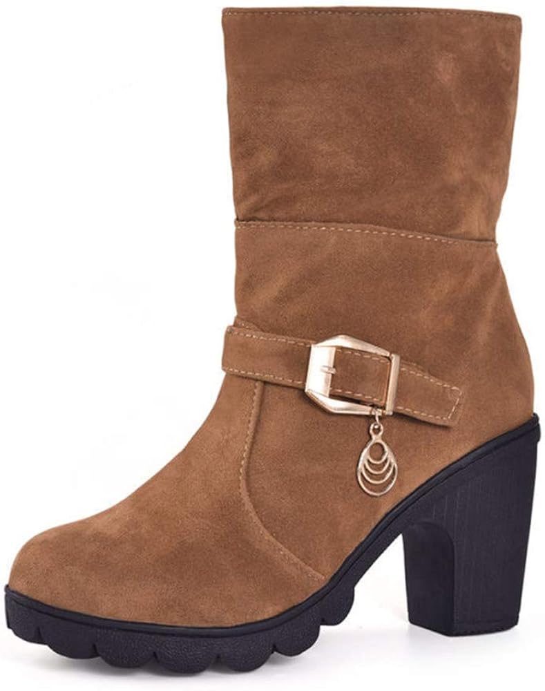 Hitmars Winterstiefel Damen - Wildleder Stiefeletten Mit Fellfutter 6cm Absatz