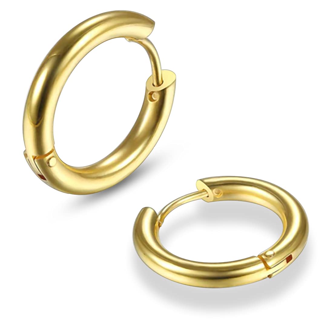 AZARIO London 10 Gauge (2.5MM) - 10MM Gold Anodized 316L Surgical Steel Hinged Sleeper Continuous Hoop Earrings Piercing Jewellery