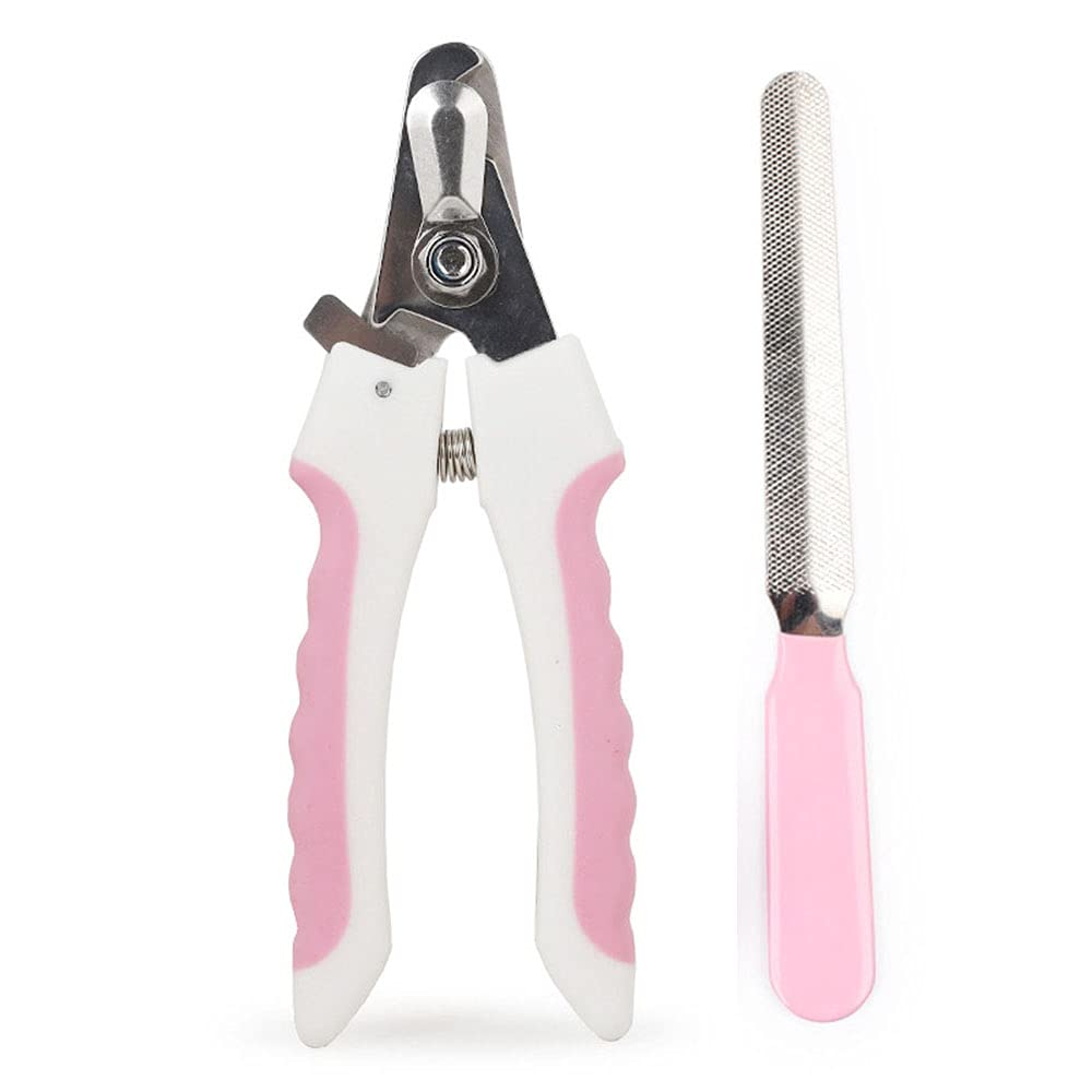 ANSIEDIO Dog Cat Pets Nail Clippers and Trimmers with Nail File and Safety Guard to Avoid Over Cutting, Professional Grooming Tool for Medium and Small Animals (Pink)