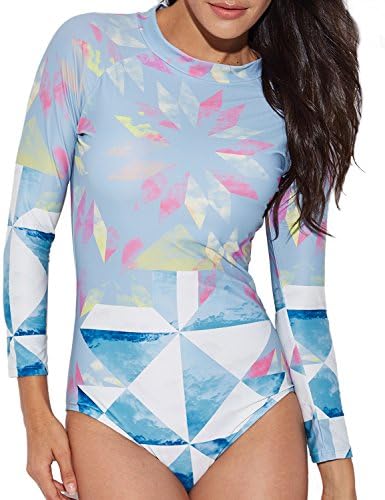 Funnygirl Women's Rashguard Long Sleeve Zip UV Protection Print Surfing Swimsuit Swimwear Bathing Suits