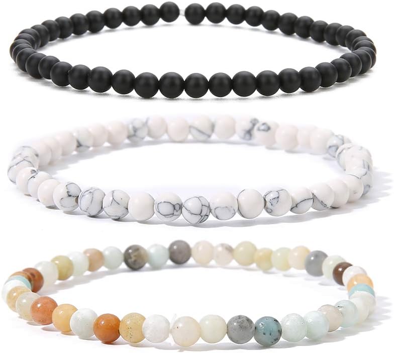 BALIBALI4MM Mini Gemstone Energy Bracelets Tiny Bracelet Natural Stone Statement Bracelet Charm Beaded Couples Bracelets