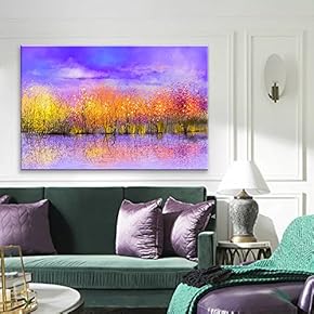 Canvas Wall Art - Abstract Vibrant Colorful Trees Under Purple Sky - Giclee Print Gallery Wrap Modern Home Art Ready to Hang - 12x18 inches