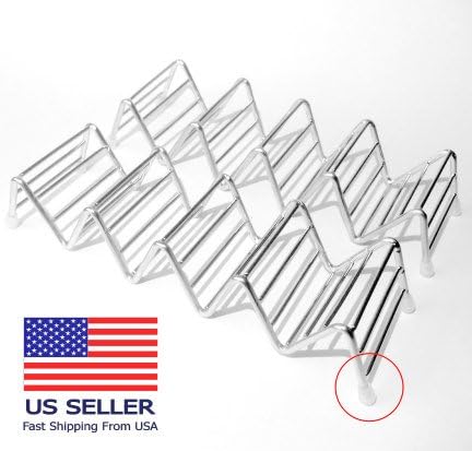 Taco Holder Stand Stainless Steel, set of 2 โ Large Taco Rack For 4 to 5 Hard or Soft Shell Tacos โ Dishwasher & Oven Safe For Serving, Baking or Reheating with Plastic protectors