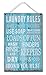 Laundry Rules Hanging Metal Wall Plaque Sign for Laundry Room, Garage, School, 14x8 inches