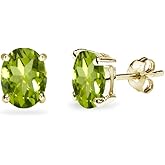 Sterling Silver Peridot Oval-Cut Solitaire Stud Earrings for Women