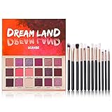 Pro 18 Shimmer & Matte Pigmented Eyeshadow Palette Glitter Pigmented Eye Shadow Makeup Pallet with 12pcs Pro Brushes Full Mirror Makeup Set